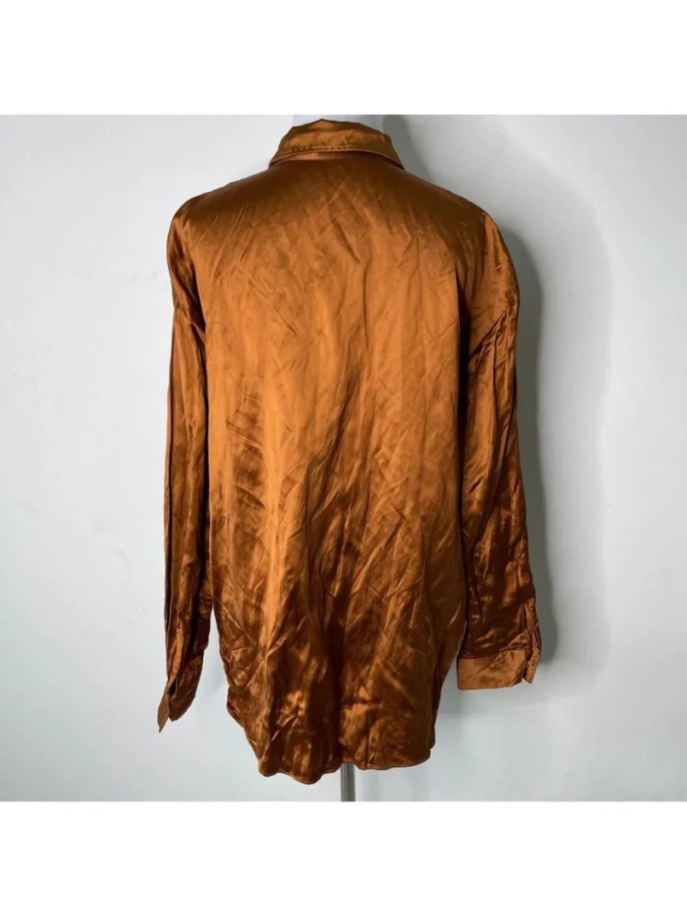 Lafayette 148 New York Naomi Crushed Satin Blouse Bronze Brown Size M Medium - Picture 8 of 12